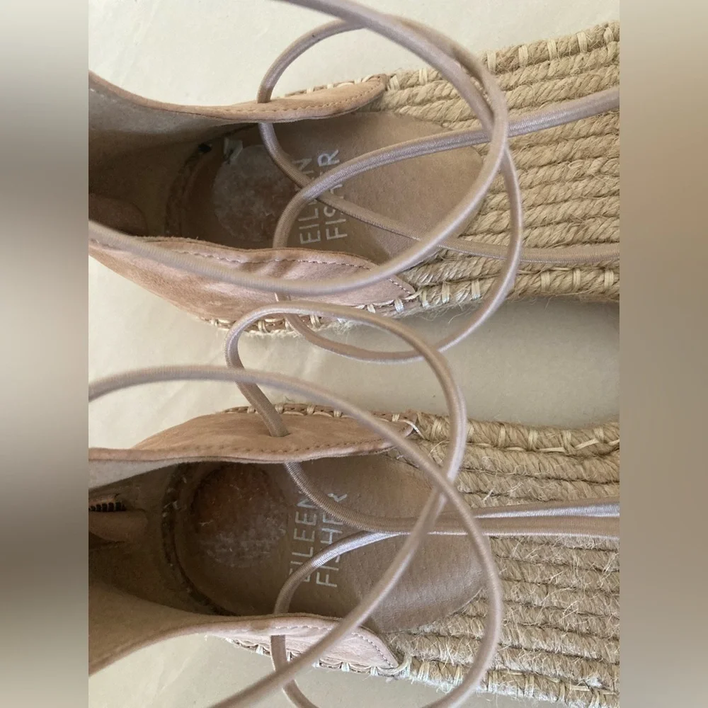 EILEEN Fisher lace up tan leather espadrille sandals 7 1/2